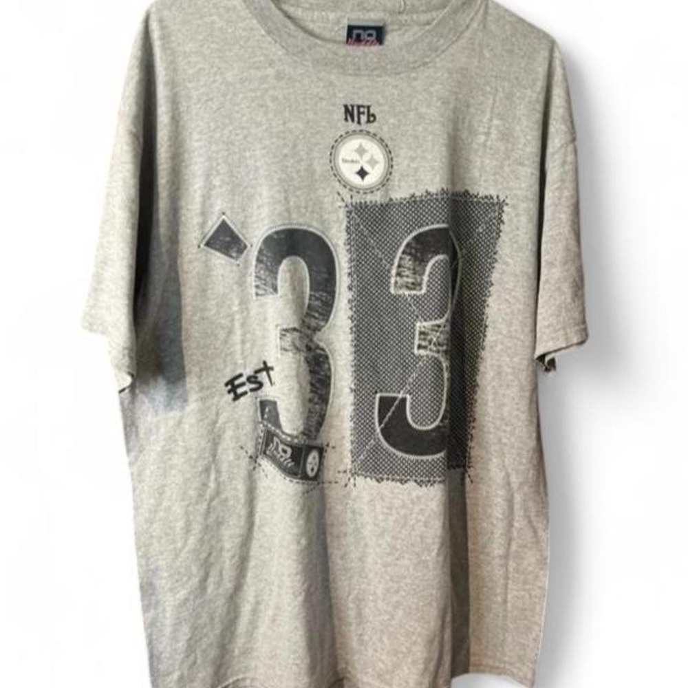 Vintage No Huddle NFL Pittsburgh Steelers Graphic T-Shirt Gray Mens Large Y2K